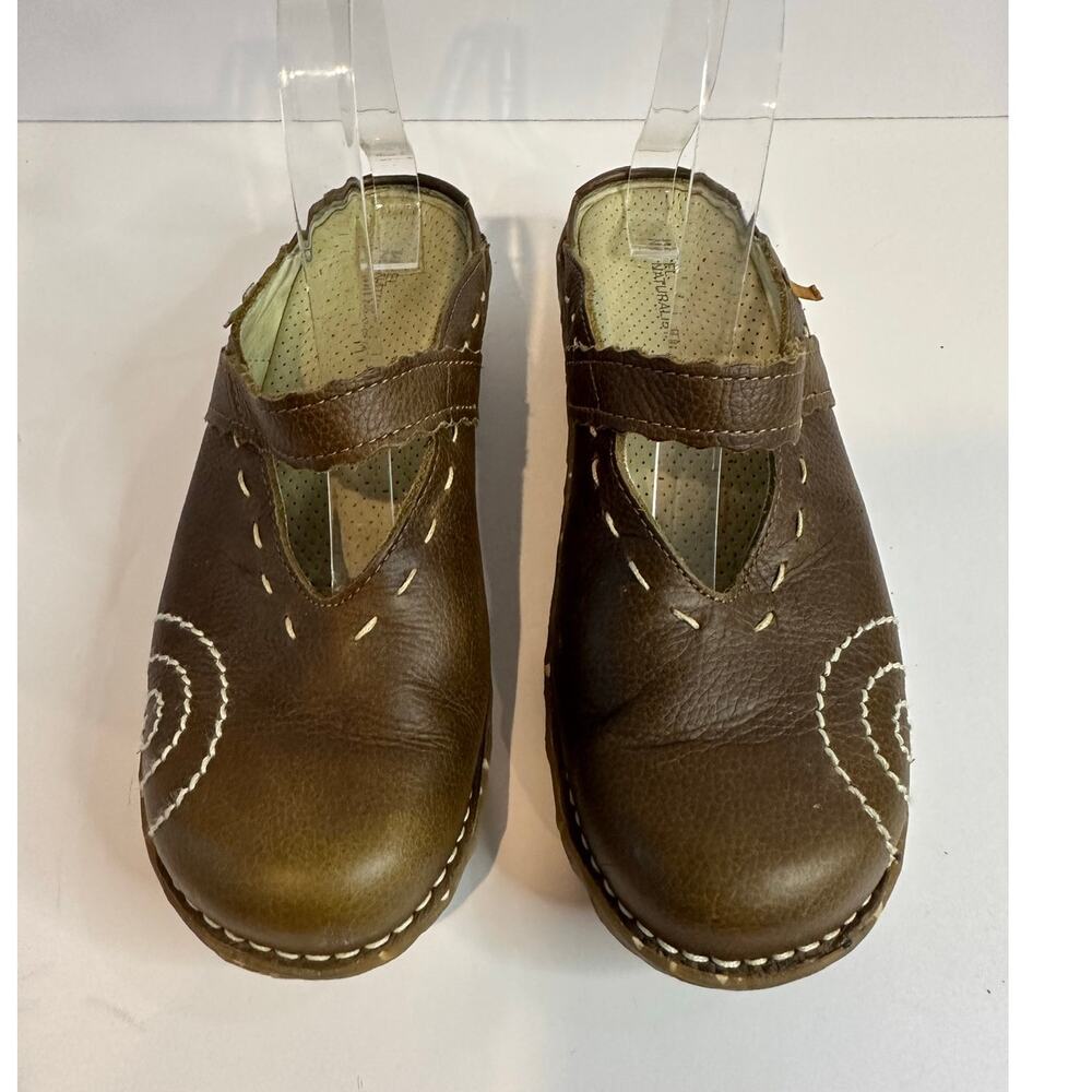 El Naturalista Leather Mary Jane Clogs Brown Embroidered Women's 38 Gorpcore - Picture 3 of 11